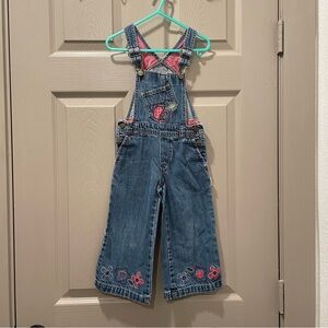OshKosh B'gosh Vintage Blue Denim Overalls with Embroidered Apple and Florals